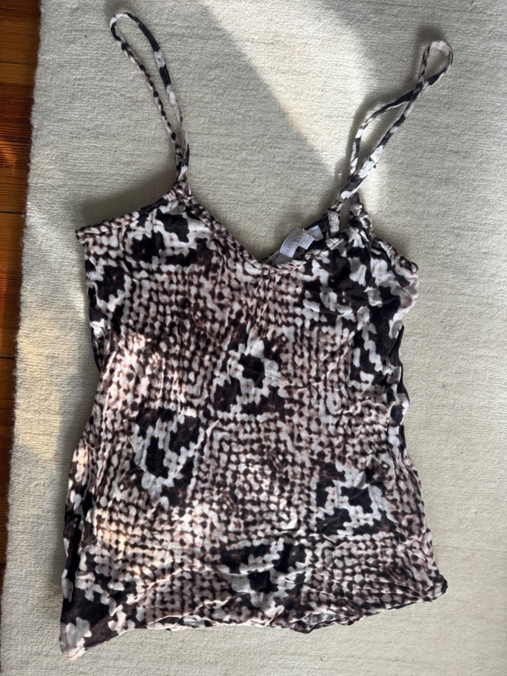 Women's Printed Spaghetti Strap Tank Top - Black & Cream